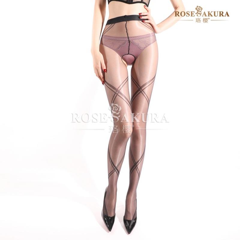 Aurora Strap Black Bandage Jacquard One-Line Open Crotch Sexy Female Pantyhose Jumpsuit Stocking Dance Summer Fashion Ol Ootd