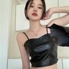Women's Padded Camisoles PU Leather Sleeveless Tank Top Solid Color Lightweight Pullover Crop Top