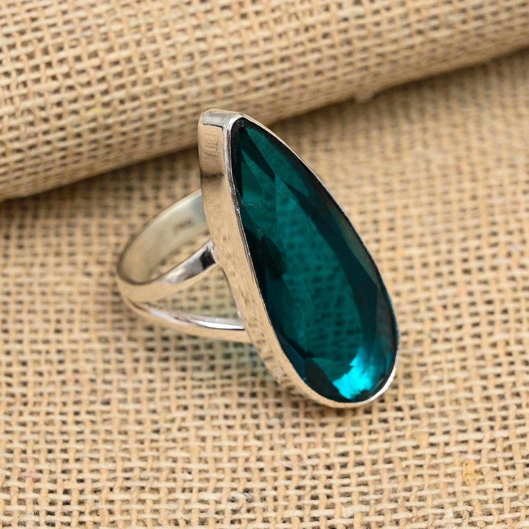 

Ювелирные изделия ручной работы с турмалином индиколитом, кольцо из стерлингового серебра 925 пробы 8.5 синий