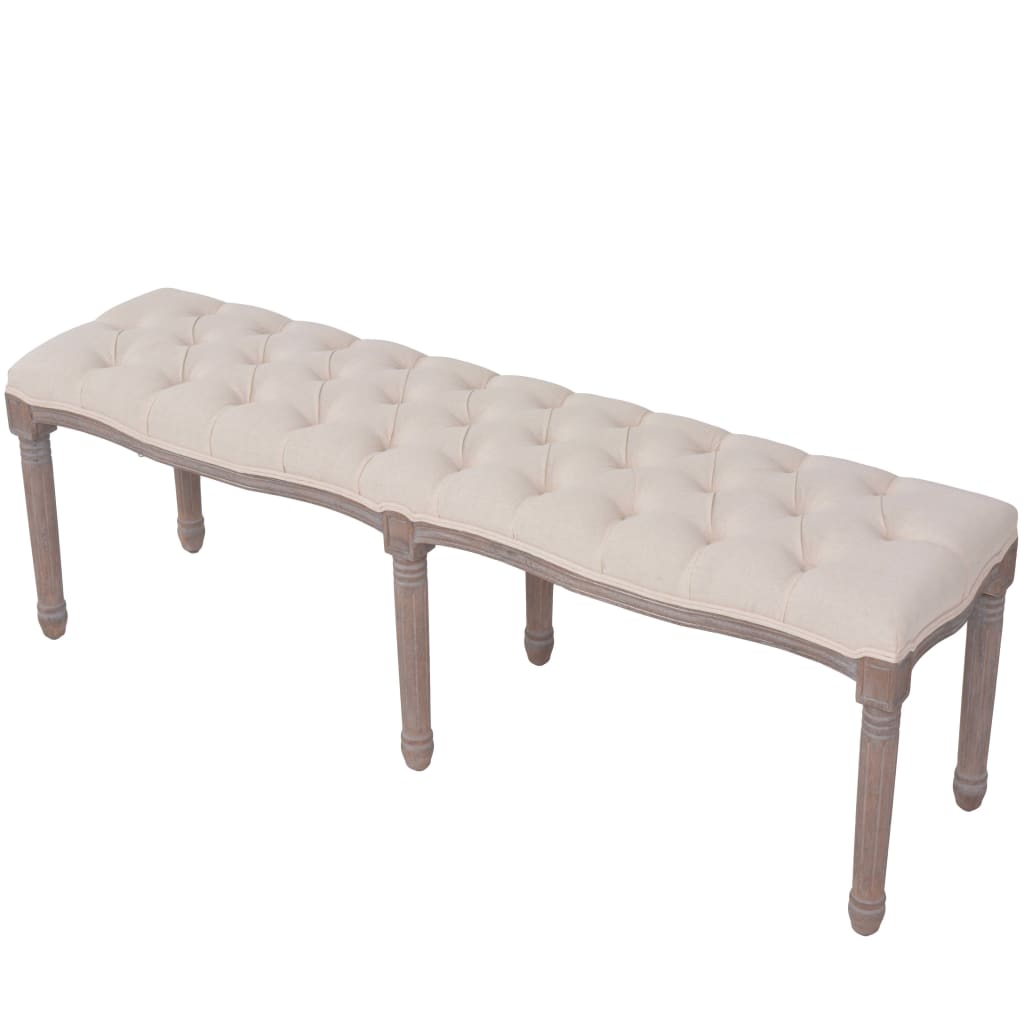 Linen Bench Solid Wood Frame 150 x 40 x 48 cm Cream White