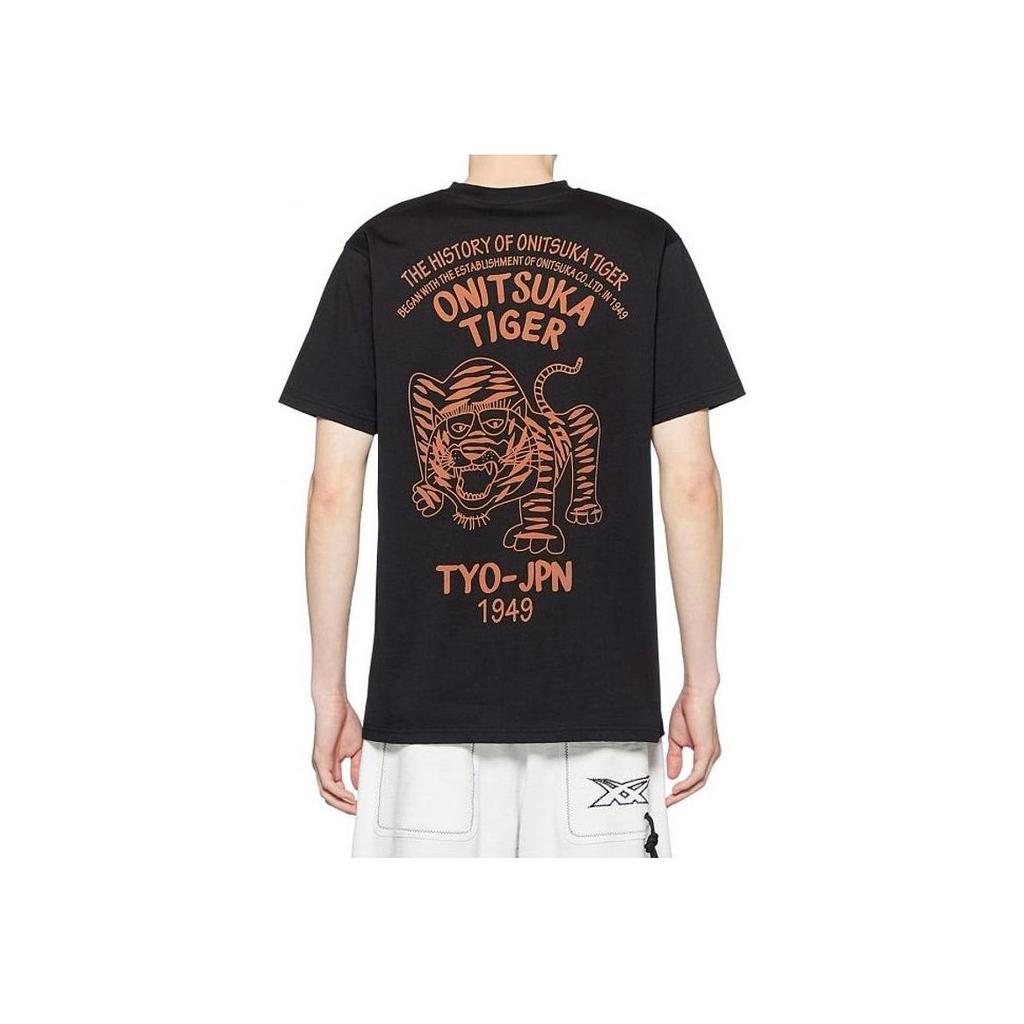 ONITSUKA TIGER Alphabet Animal Print Rundhals Kurzarm T-Shirt Unisex Oberteile Schwarz 2183B150-001