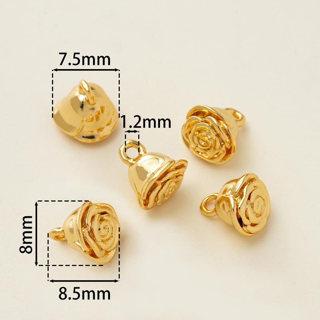 2PiecePack 14/18K Gold Color Plated Rose Flower Charms Pendants for DIY Bracelet Necklace Jewelry Making Accessories
