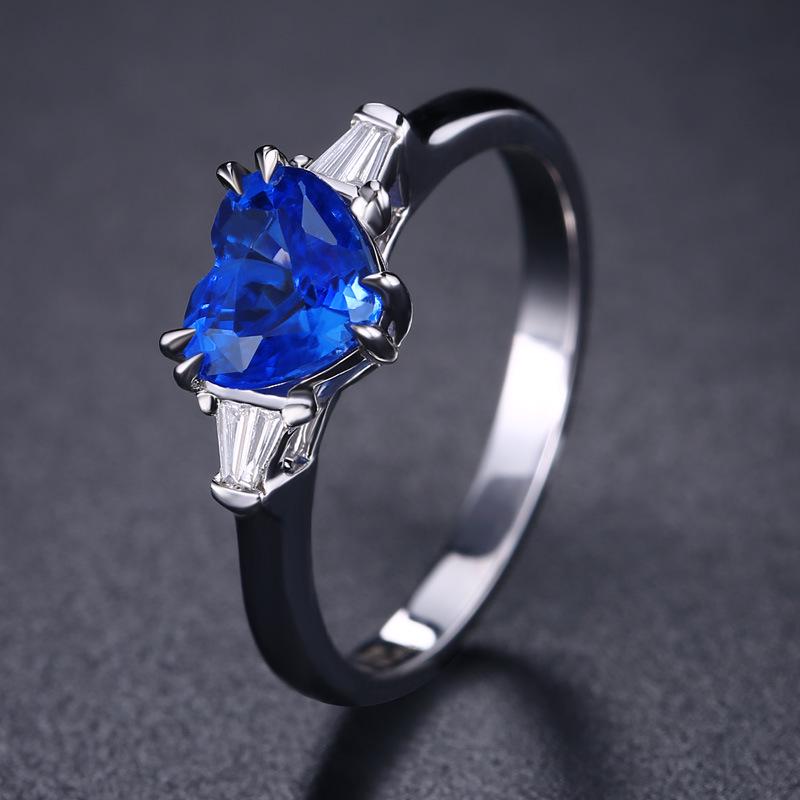 Independent Station Classic Sapphire Love Heart Ring Banquet Engagement Open Ring