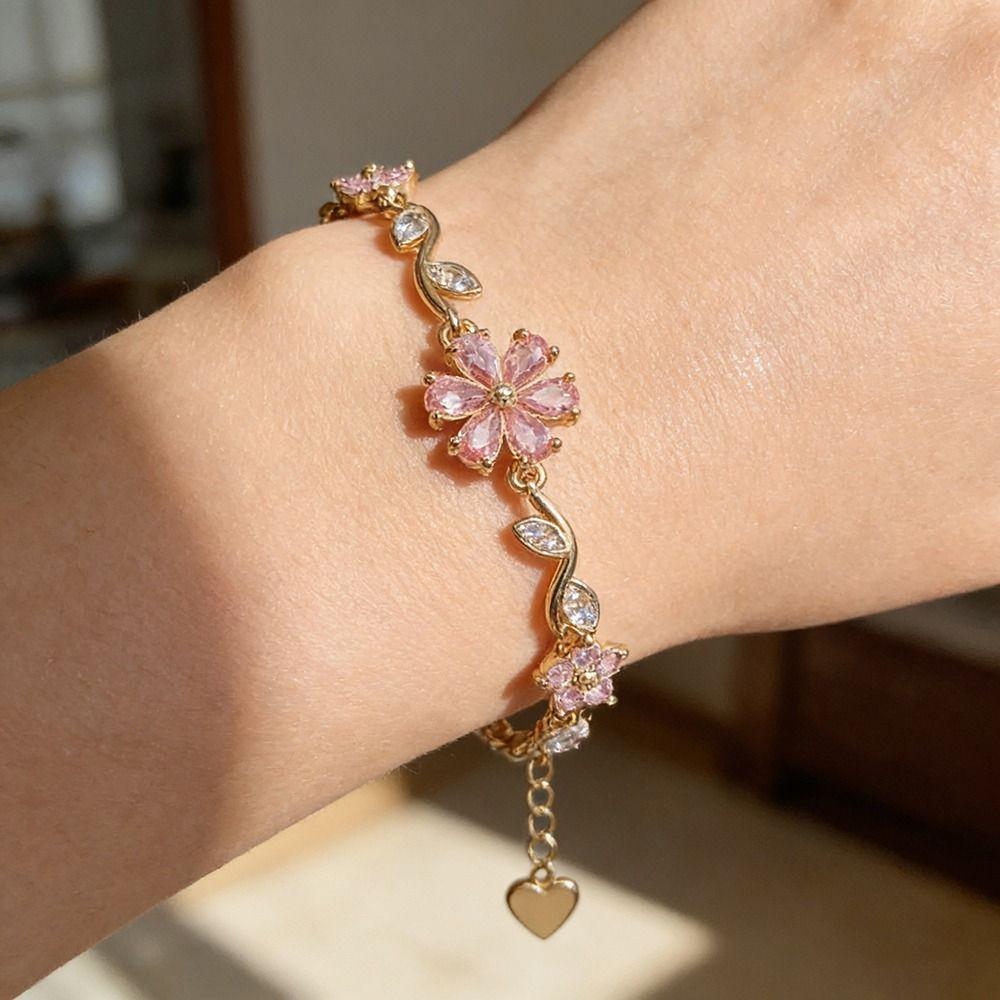 Five-petaled Flowers Zircon Bracelet Adjustable Crystal Bracelet New Floral Bracelet  for Women