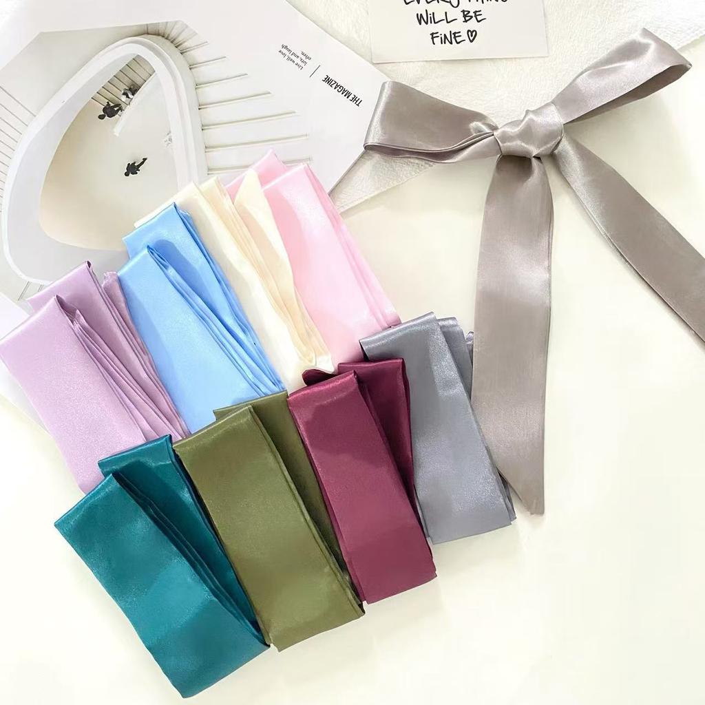 4.5x100cm Long Skinny Hair Scarf Women Imitation Silk Satin Headband Cute Neckerchief Solid Colors Ladies Bag Scarves