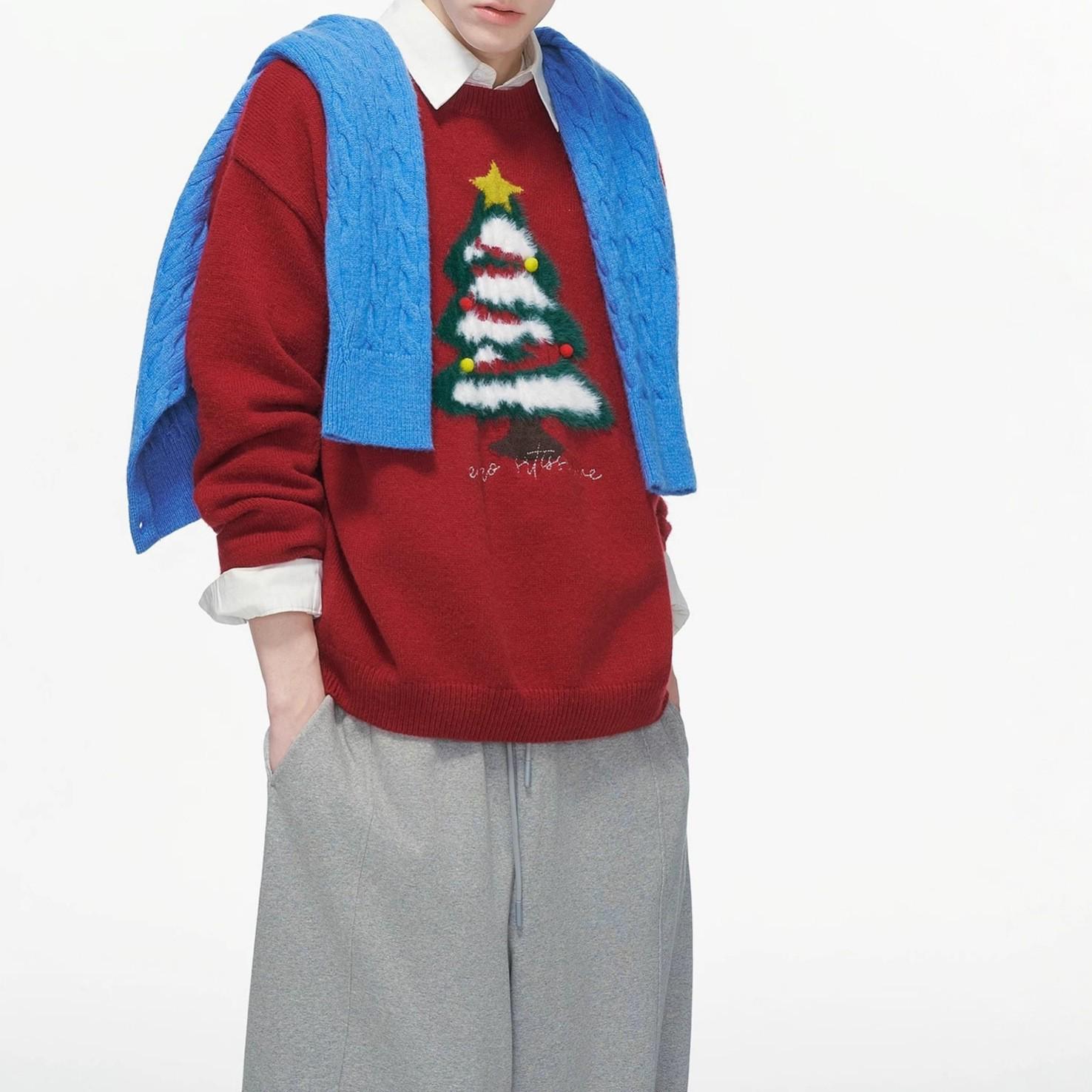 Men s Christmas Tree Round Neck Pullover Sweater - Casual, Loose, Trendy, Autumn/Winter Style M