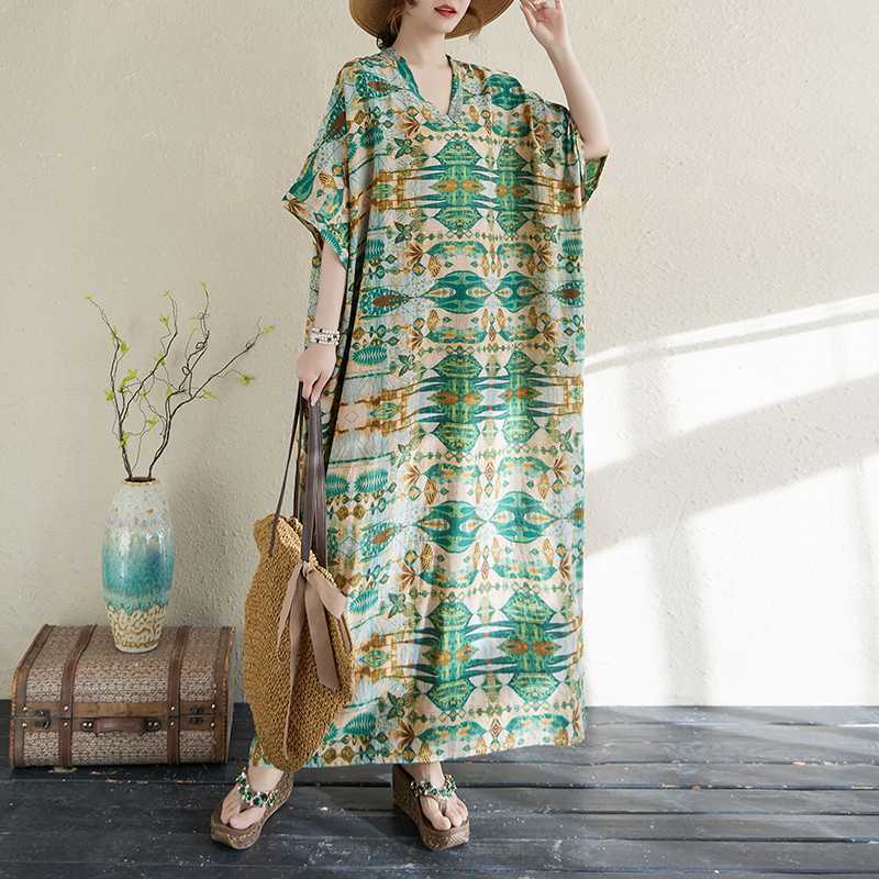 Summer Color Travel Retro Long Skirt Cotton Linen Dress