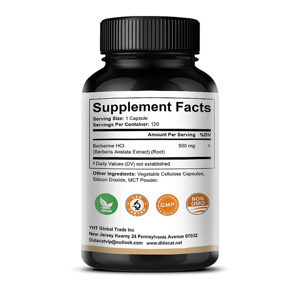 Berberin HCl 500 mg Nahrungsergänzungsmittel, 120 Kapseln mit Kräuterextrakten pro Flasche