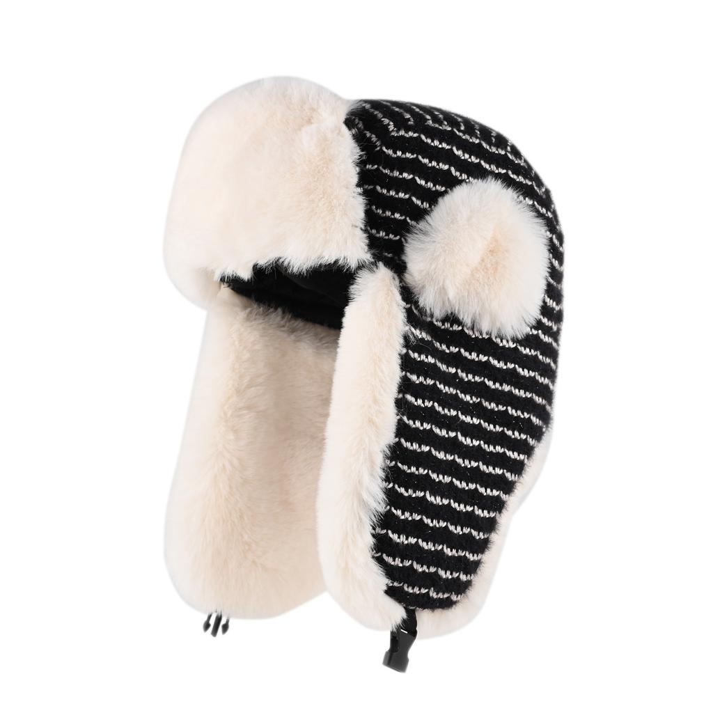 Korean version of striped plush hat women's autumn and winter warm ear protection hat men's outdoor cycling cold protection hat tide