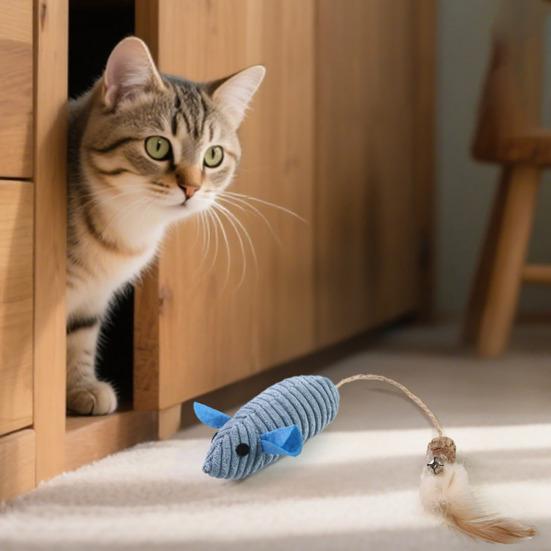 Cat Bell Toy with Feather Tail Bells Interactive Mouse Toy Stimulates Hunting Instincts Long-tail Cat Toy