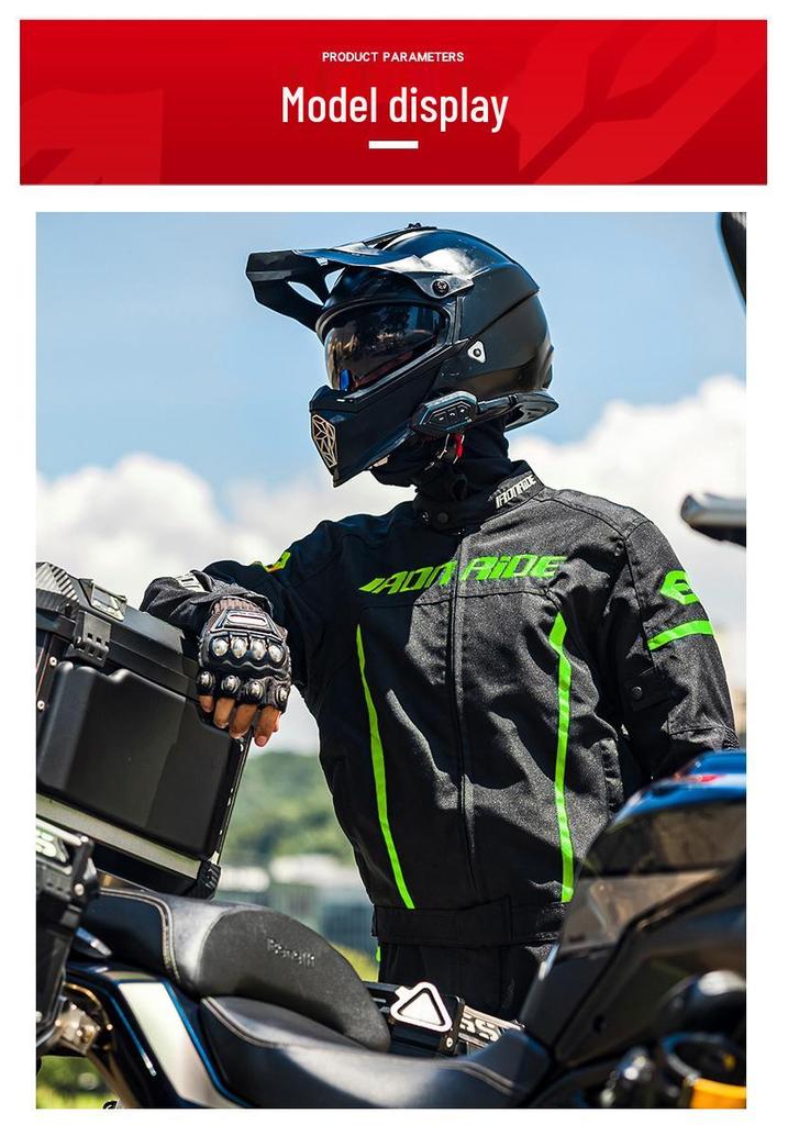 Męski kombinezon motocyklowy na cztery pory roku: Ciepła, Oddychająca, Wodoodporna Kurtka i Wiatroszczelne Spodnie.