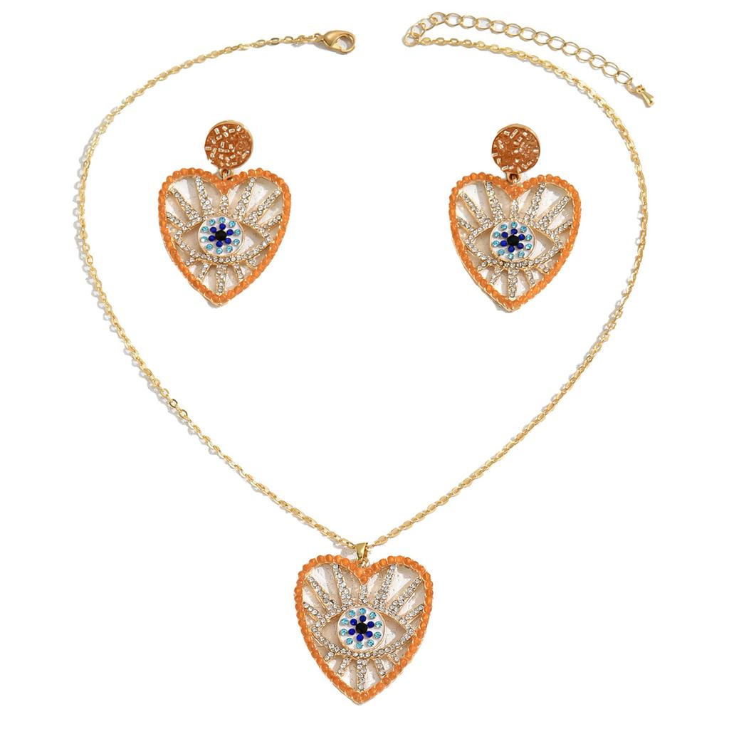 New Heart-Shaped Diamond-Studded Hip-Hop Style Necklace and Earring Set Angel Eye Niche Stud Earrings Versatile Collarbone Chain