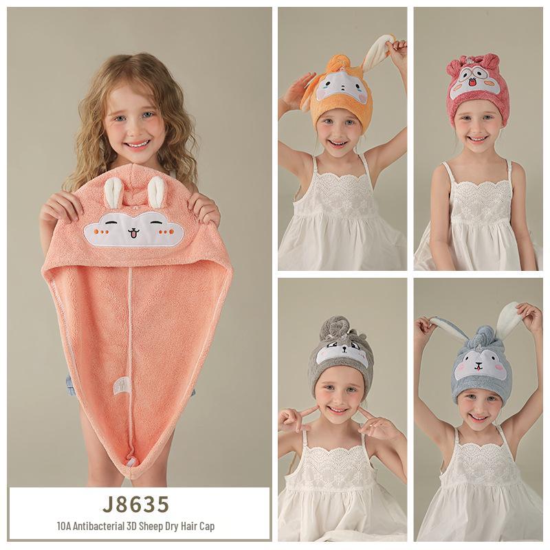 מגבת שיער כובע קורל פליז מצויר לילדים 2025 – רך, עבה, מתייבש במהירות, אביזר אמבטיה הורה-ילד