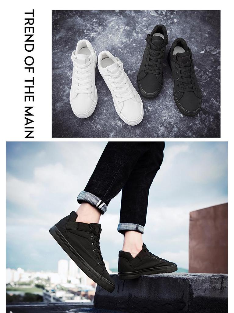 Men's Trendy All-Black Canvas Sneakers for Summer, Work, and Skateboarding.
