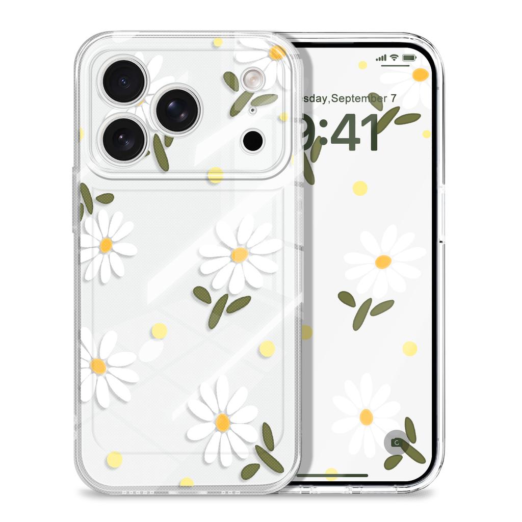Graceful Daisies Transparent Phone Case For iPhone 17 Air 16 16e 15 14 Pro Max Plus Mini Soft TPU Cover