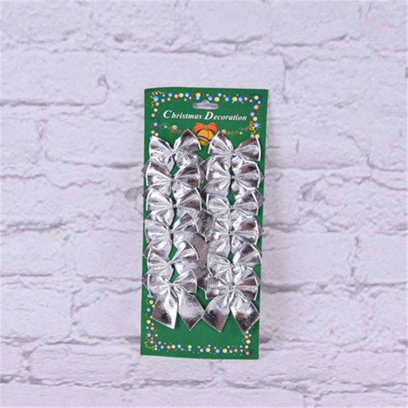 

12 шт./упак. рождественская елка украшения мини-подарочный лук свадебная вечеринка садовые украшения для дома серебряный
