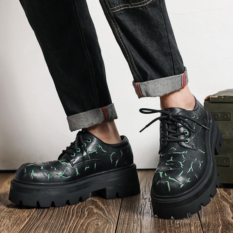 Derby Shoes Men's Autumn Low-top Niche Martin Shoes Platform Black Tooling Shoes British Casual Small Leather Shoes 2905-M