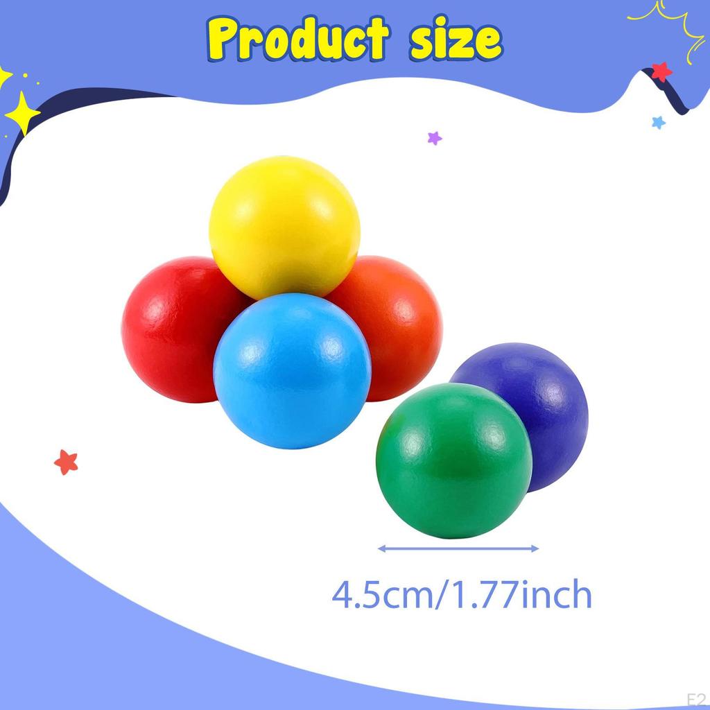 6 Colorful Rainbow Wooden Beads, 4.5 Cm (1.77 Inches), for Learning And Recognizing Colors. Ideal As