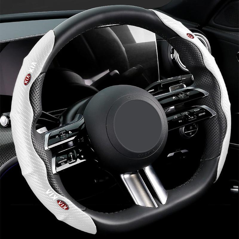 2pcs 2025 Fashion New Carbon Fiber Non-Slip Steering Wheel Cover Car Accessories For KIA Sportage Ceed Sorento Cerato Optima Picanto Rio Soul K3 K5