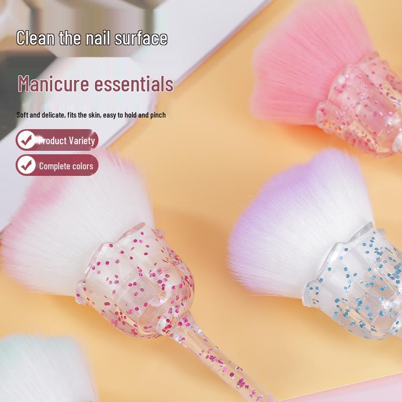 Rose Crystal Handle Loose Powder Makeup Brush - Beauty Tool for Nail Art, Blush, and Contour