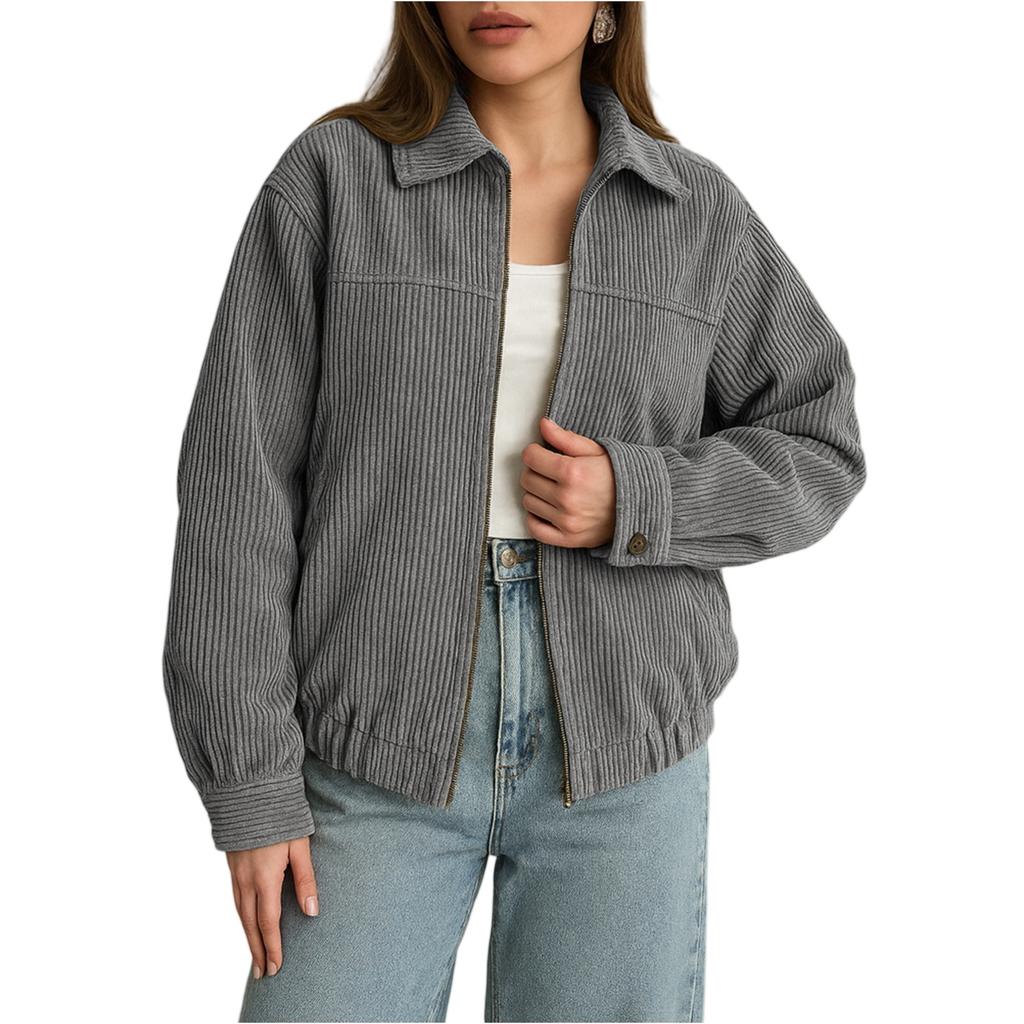 Women's Casual Lapel Long Sleeve Zipper Solid Color Jacket