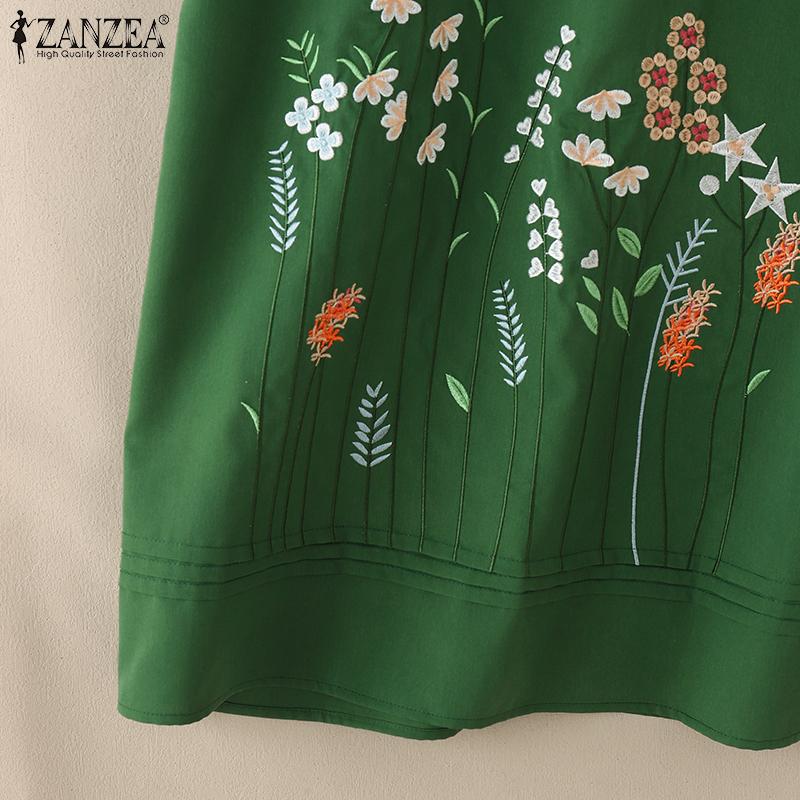 ZANZEA Rochie casual cu mânecă scurtă cu decolteu O cu broderie pentru femei