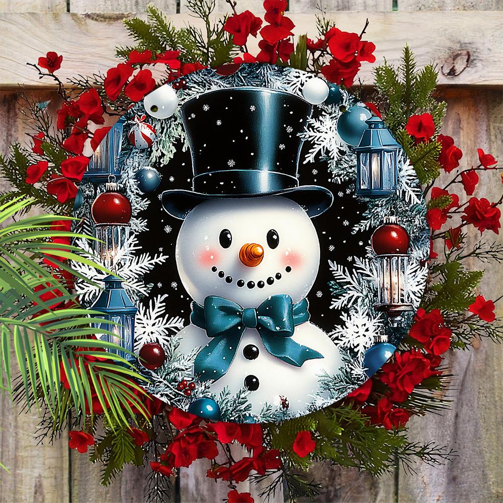 Wooden Christmas Sign with Top Hat Snowman Pattern, Cute Winter Wonderland Round Sign for Front Door Wall Hanging Decor, Ideal Christmas Gift