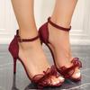Stiletto Sandals Summer New Round Head Suede Lace Metal Buckle Line Strap Bag Heel Anti-slip Wear-resistant High Heels