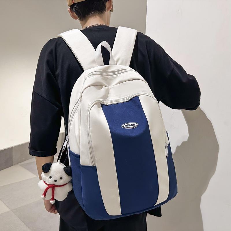 New schoolbag contrasting color casual middle school student backpack simple and lightweight college student couple class backpack