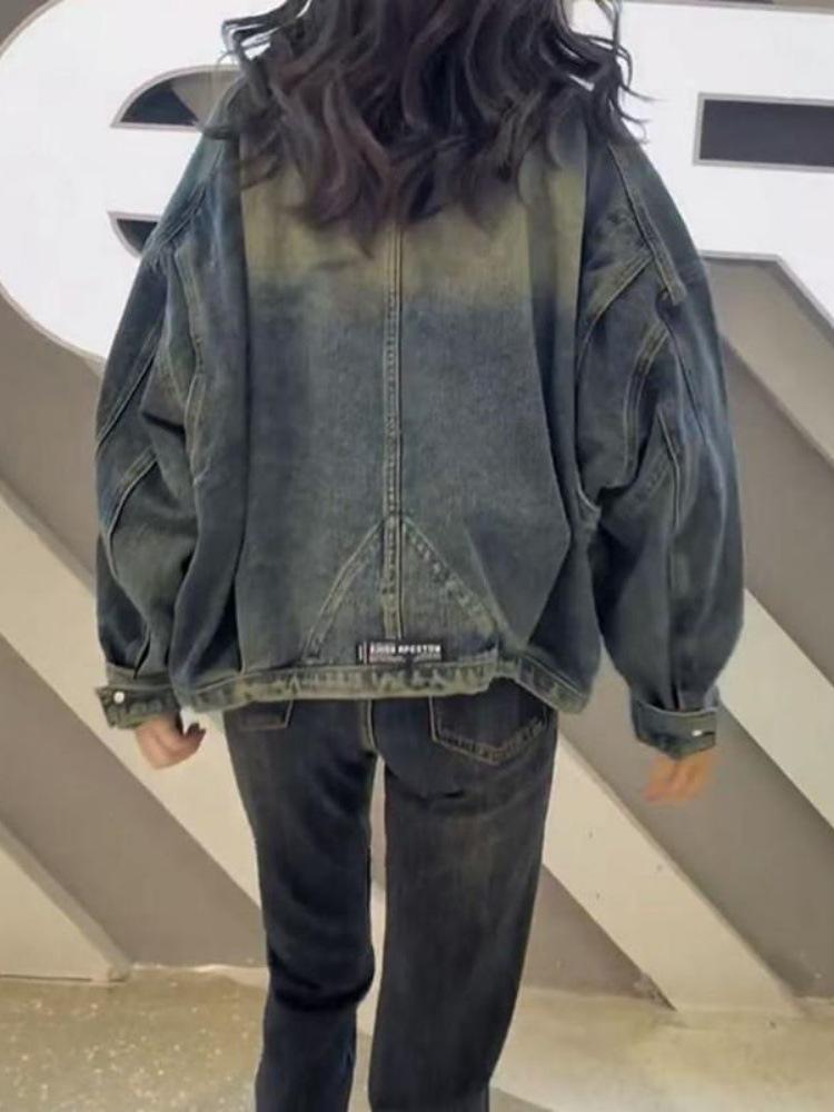 American Retro Women's Plus Size Distressed Denim Jacket, 2025 Hot Style, Loose and Versatile Outerwear