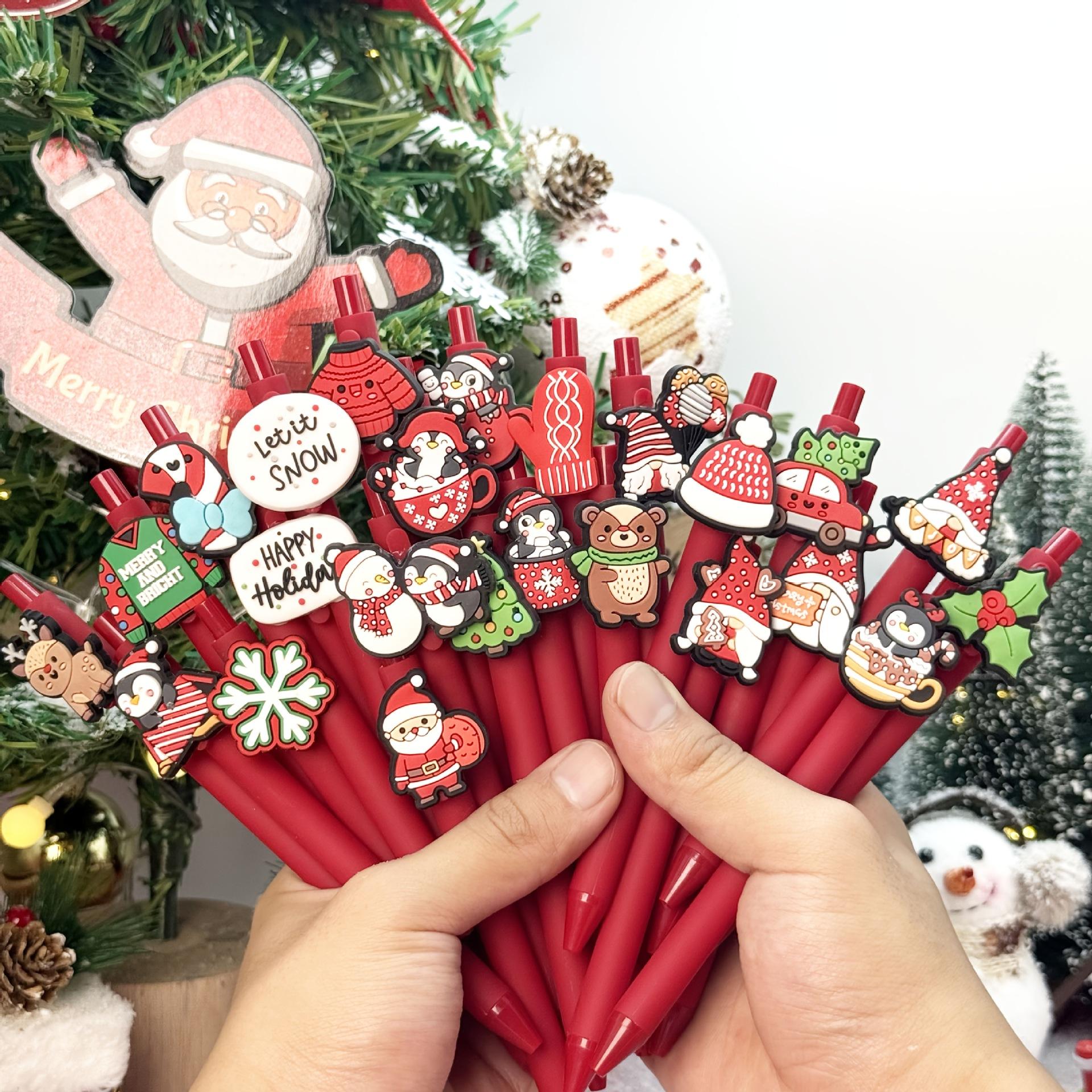 

10Pcs Creative Red Christmas Snowflake Shape Patch Press Ballpoint Pen School Office Supplies Prize Gift Writing Tools Holiday Gift Novelty Stationery Random style