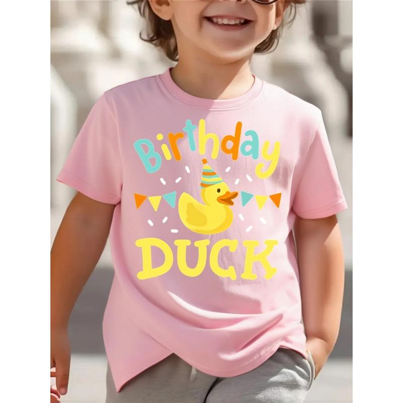 European sizes Birthday Duck Party Fun Little Boys T-Shirt Soft And Comfortable Everyday Top, Suitable for Home, Outdoor, And Sports Activities