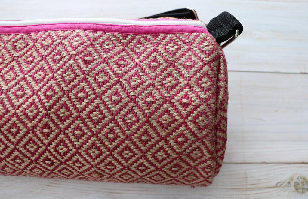 Yoga bag mat jute linen fabric Diamond pattern Pink Organic [Ajee] (yoga case) Hand-woven