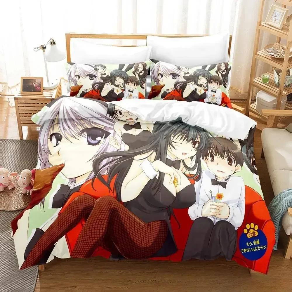 3D Anime Kawai Young Girls Kanokon Beding Set Printed Bed Linen Set With Pilowcase Soft Duvet Cover Soft Single Double Quen Super King-Sized Dimension