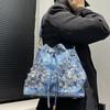 Women'S Denim Diamond Shoulder Bag Diamond Ornament Flower Mother And Child Crossbody Handbag