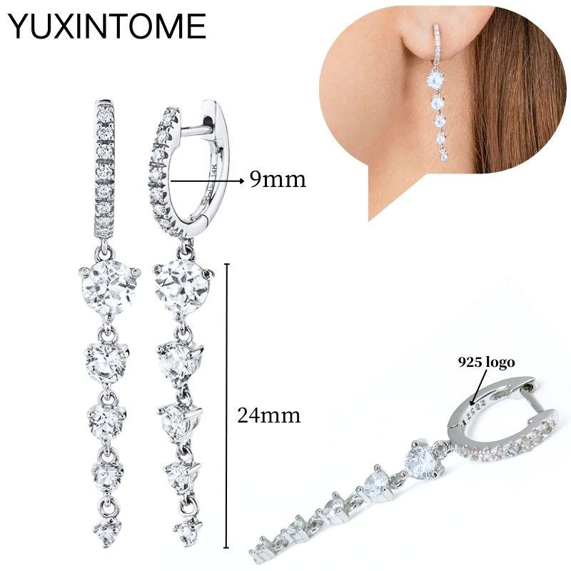 925 Sterling Silver Ear Needle Fashion Hoop Earrings White Crystal Luxury Women's Silver Earrings Wedding Women's Jewelry Gift