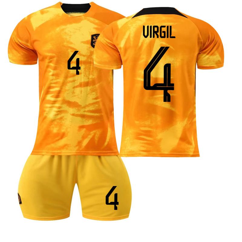 2223 Netherlands home orange No. 4 Van Dijk 10 Memphis 21 De Jong football uniform set World Cup jersey #16