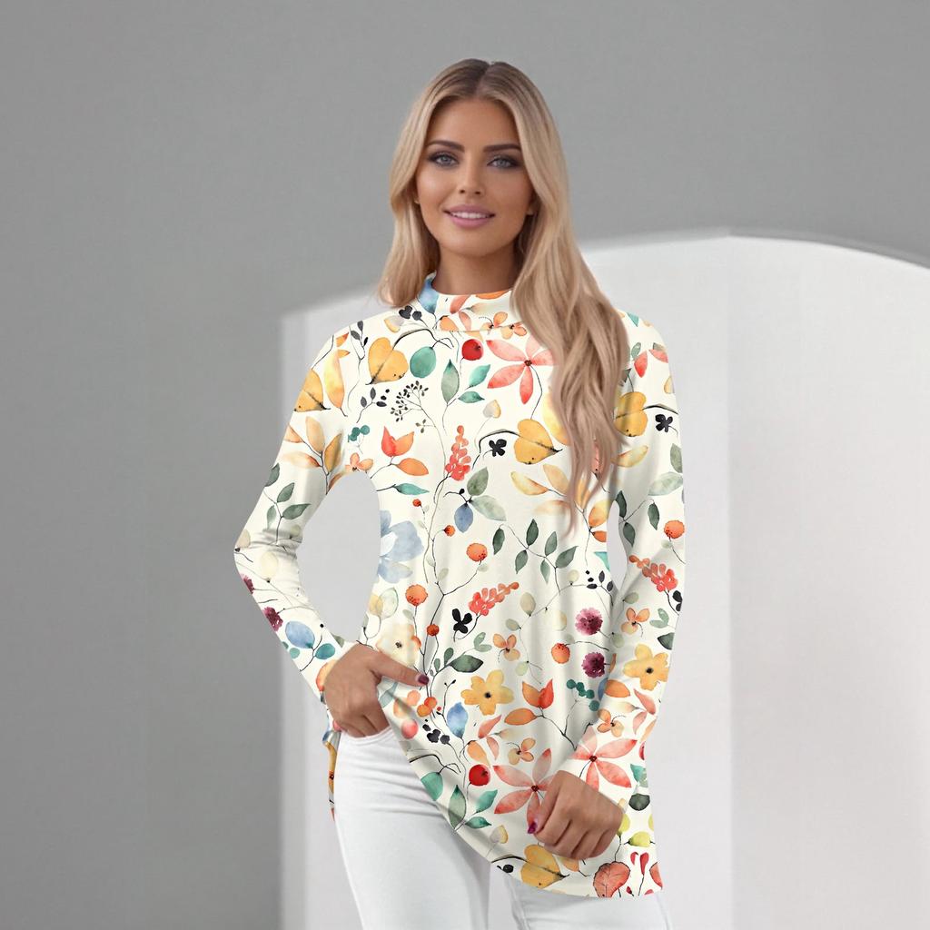 Women's Daily Casual Long Sleeve Mid Collar Top