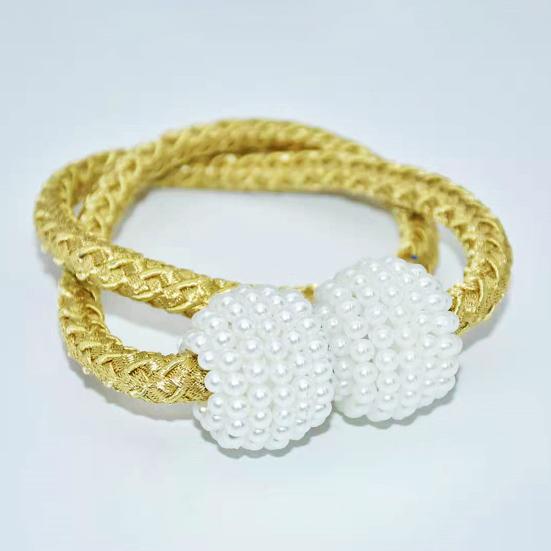 1 Pair Magnetic Curtain Tiebacks, Woven Rope Beaded Curtain Holders, Decorative Drapery Holdbacks for Living Room Bedroom