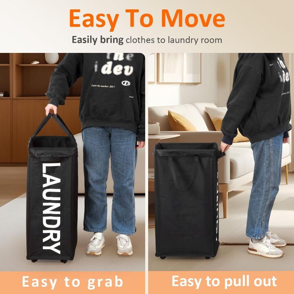 90L Capacity Laundry Basket with Rolling Removable Mesh Bag Clothes Hamper Organizer Sturdy Frame Foldable Hamper Dorm Use