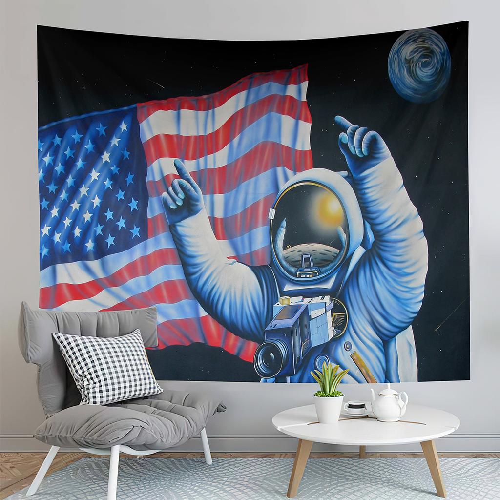 Funny Astronaut Tapestry Outer Space Tapestry Hold Up The Moon Tapestry Home Living Room Bedroom Dorm Wall Hanging Decor Blanket