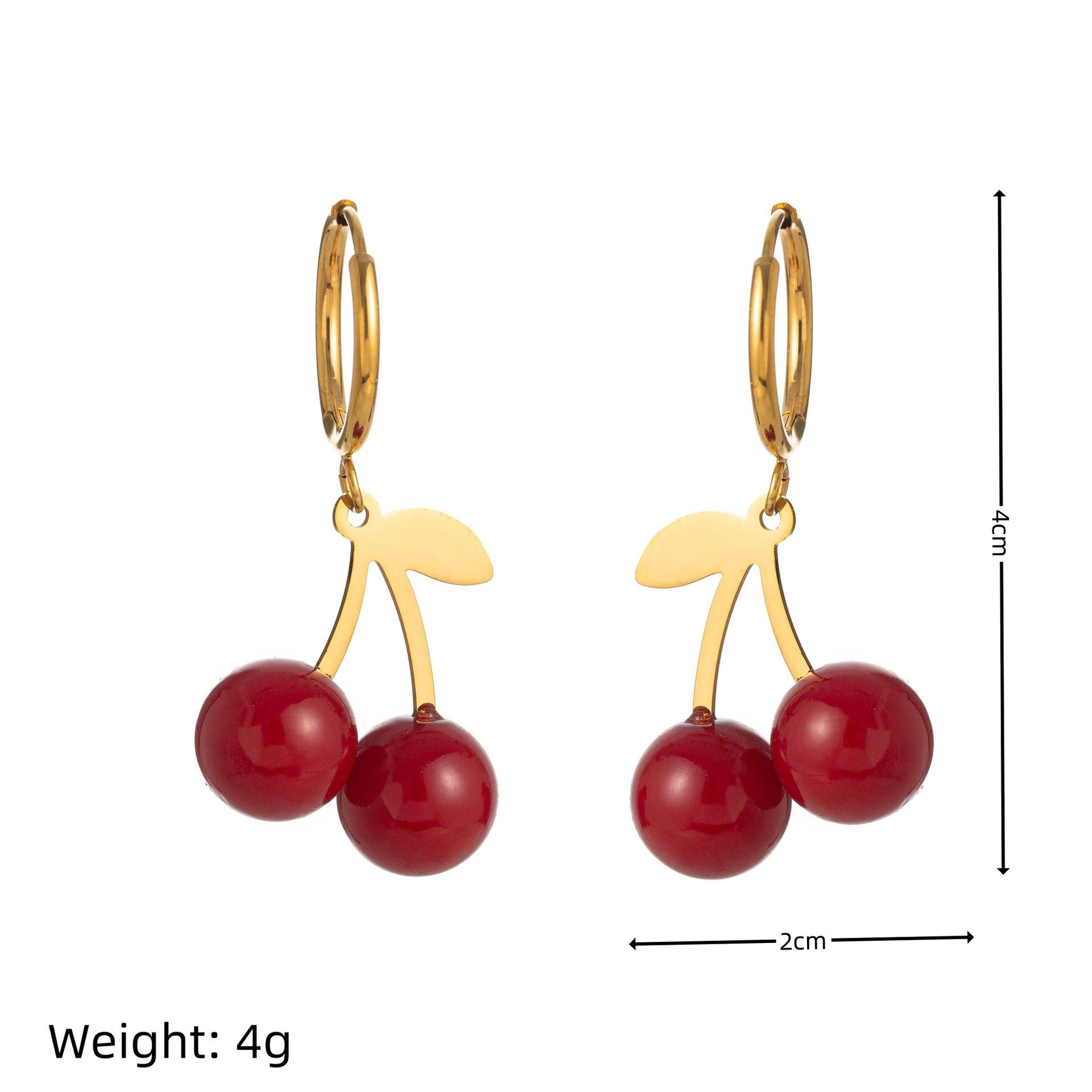

Cherry Girl Red Pendant Necklace Bracelet Earrings Titanium Steel Furnace Vacuum Plating Stainless Steel Color Retention