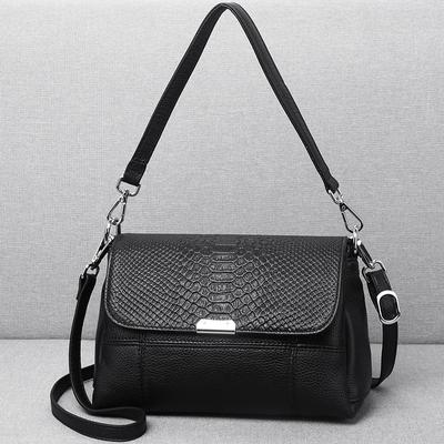 First Layer Cowhide Leather Bag Women'S Fashion Snake Pattern Embossed Versatile Middle-Aged Women'S Bag Mother Messenger Bag