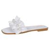 Fashion Women Slides Faux Pearl Decor Ruffle Trim Sandals Open Toe Wear-resistant Flat Slippers Summer Sandy Beach Sandals Women Shoes