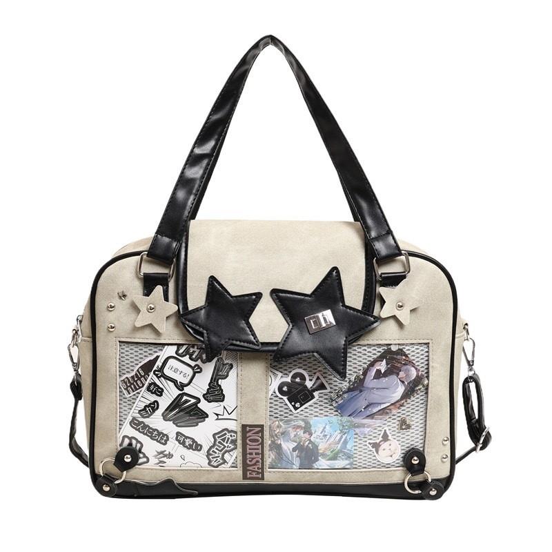 Color Solid Minimalist Star Pattern Handbag Inner Pocket Durable Zipper Outings