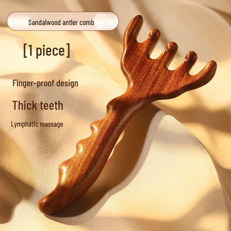 

Гребень для массажа Гуа Ша из рога и сандалового дерева - Инструмент для терапии кожи головы и головы с пятью зубцами