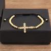 Nidin Light Luxury Trendy Pave Shiny Crystal Zircon Cross Charm Bracelets Adjustable For Women Female Religious Style Jewelry
