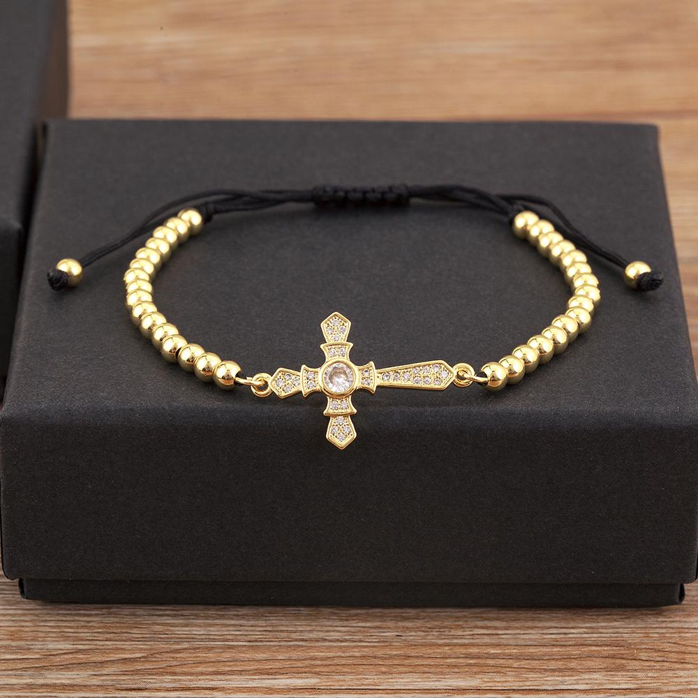 Nidin Light Luxury Trendy Pave Shiny Crystal Zircon Cross Charm Bracelets Adjustable For Women Female Religious Style Jewelry