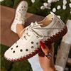 Comemore Spring Summer Women Flats Hollow Out Lace Up Hole Single Shoes for Women Casual Soft Leather Soft Sole Sneakers Shoes