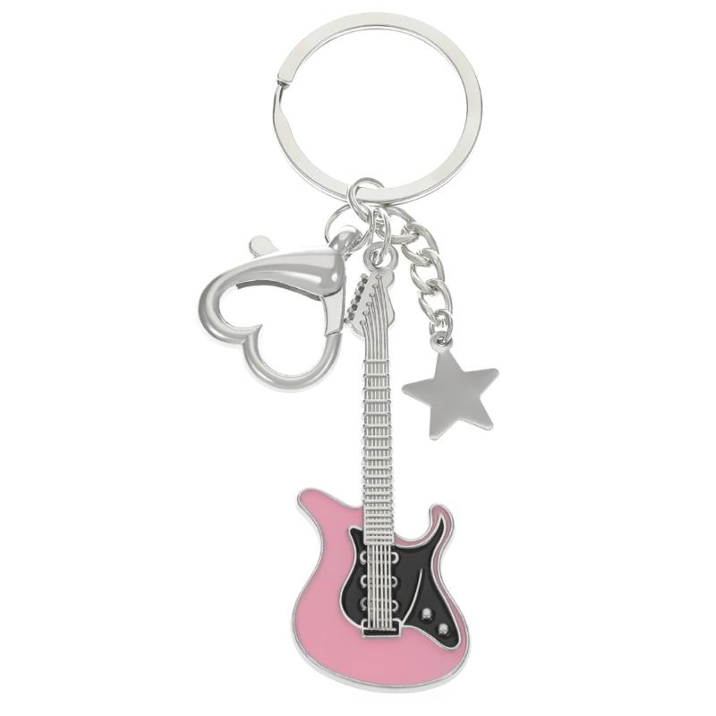 Y2K Guitar Keychain Heart Star Pendant Keyring Accessories Gift for Women Bag